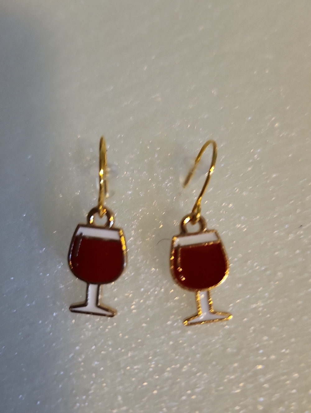 Hand Crafted Gold-Tone Red Wine Glass Drop Earrings